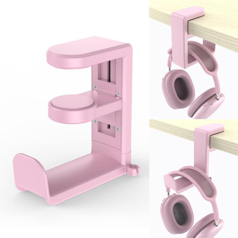Kopfhörerständer unter dem Schreibtisch 360° ° Rotierende Clip-an unterstützt Kopfhörer Anzeige Gestell Spielen Headset Aufhänger Haken Organizer (kein Locher): Licht Grau