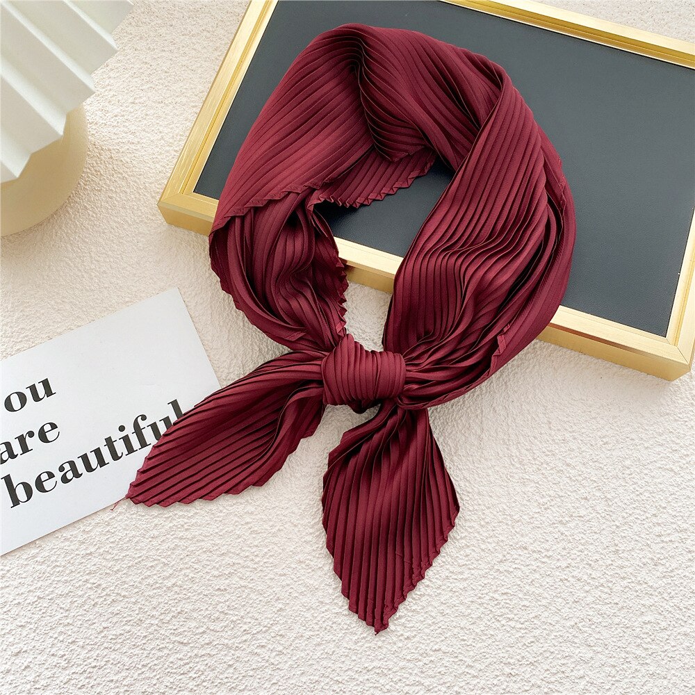 Petite écharpe soyeuse en Satin pour femmes, Foulard froissé froissé à la , châle, Bandana, mouchoir: Vin Rouge