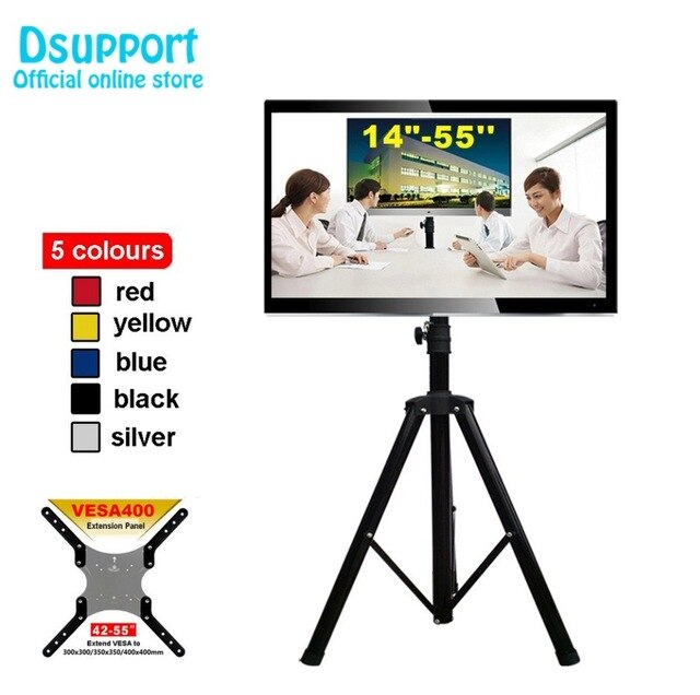 14-55" Movable Folding LCD TV Floor Stand TV Mount Cart Display Rack Full Motion TV Tripod Loading 50kgs Max.VESA 400x400mm