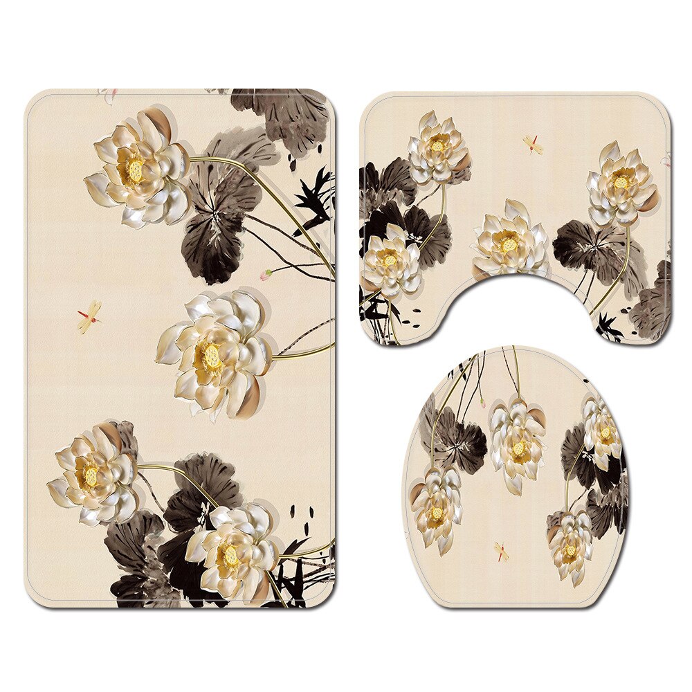 Tapete do banheiro tapete de banho floral com cortina de chuveiro conjunto flanela toalete capa de assento tapete de banho de absorção de água tapetes do banheiro: Bath mat-698