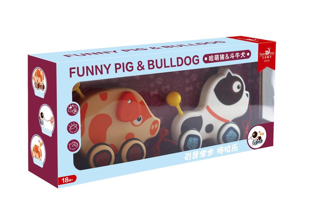 Pedagogiska barn leksaksbil-leksak 1-3 år hand-dra djurleksaker dra djur tidig utbildning lärande leksaker skepp gratis: Rolig gris bulldog