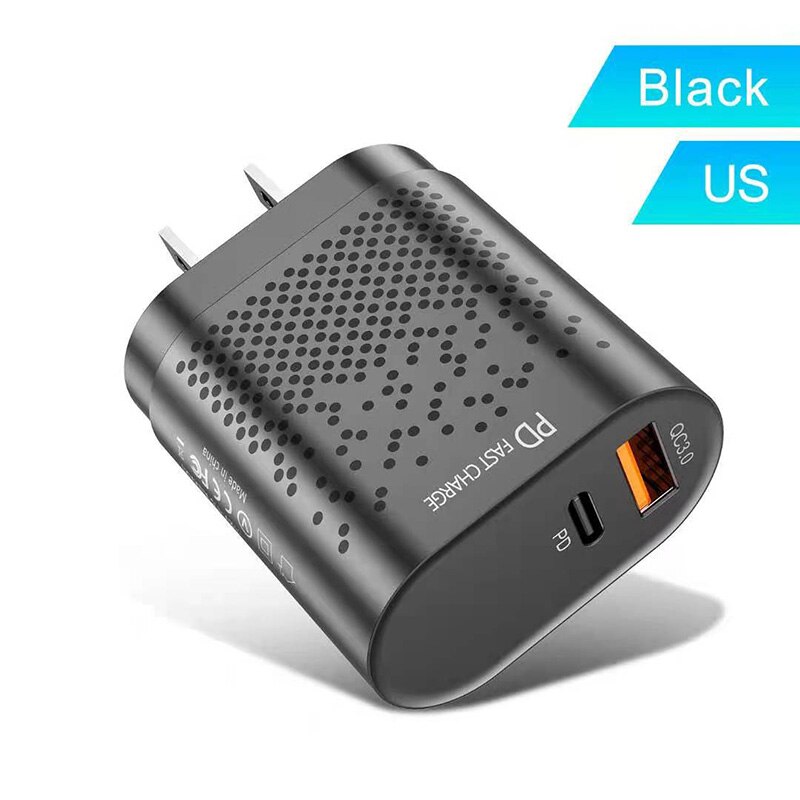 20W USB Type C Plug 3.0 QC PD USB Charger 3A Quik Charge Mobile Phone Charger For iPhone 12 Samsung Xiaomi Fast Wall Chargers: Black US