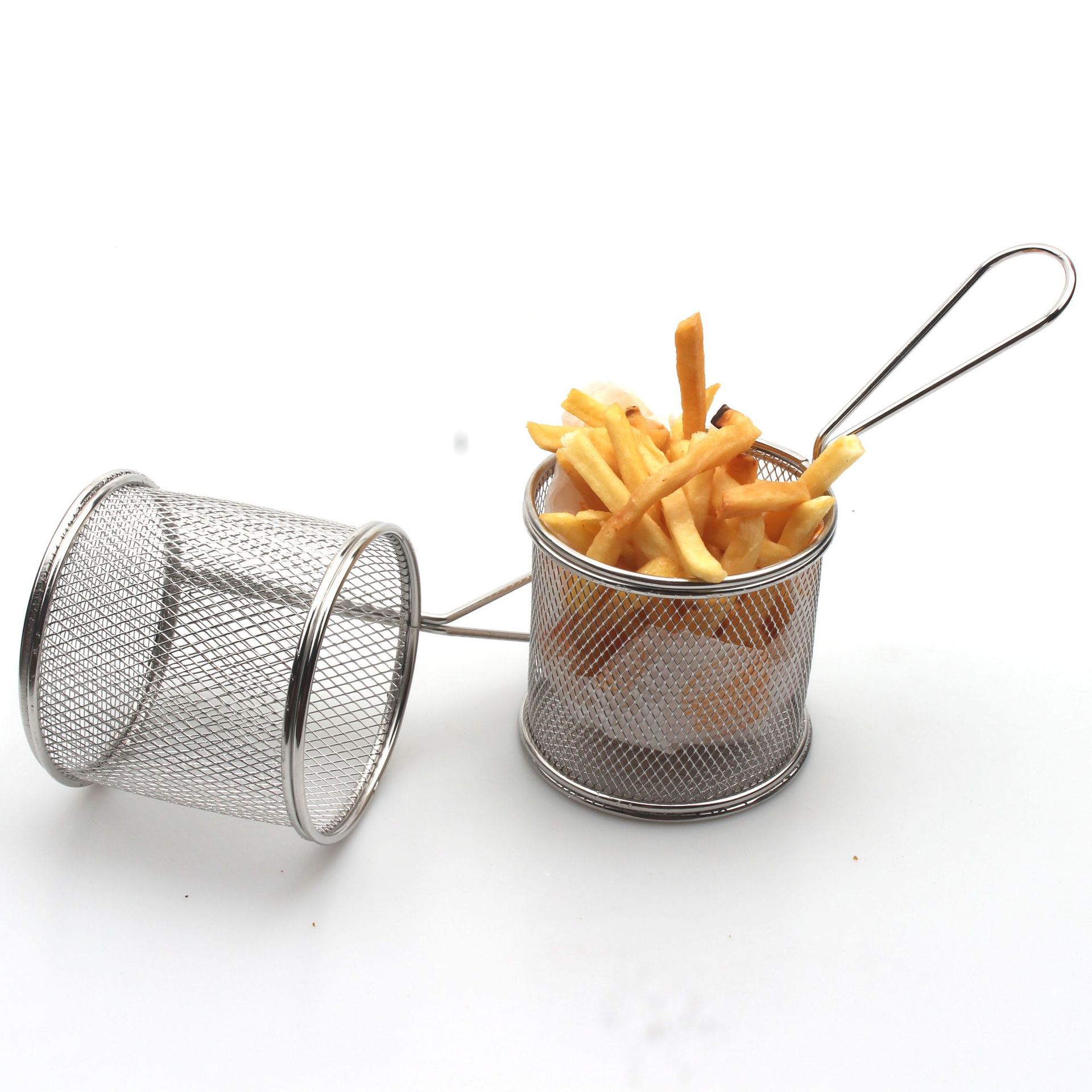 Stainless Steel Round Fry Basket French Fries Basket Oil Grid Round Mesh Frying Basket Kitchen Gadgets