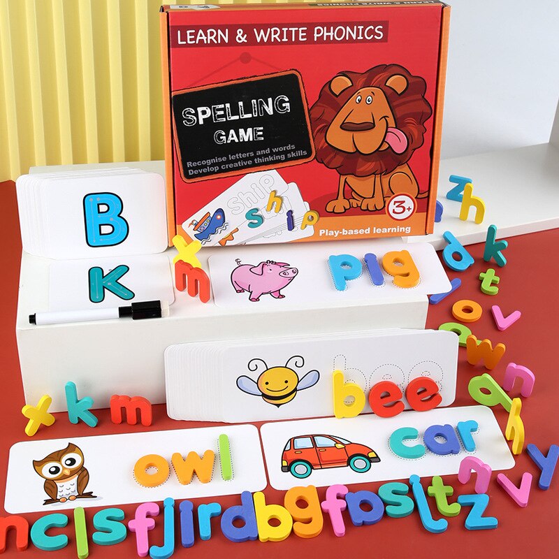 Træ alfabet læring kort sæt ord stavemåde praksis legetøj engelsk alfabet stavekort ord byggesten legetøj: Default Title