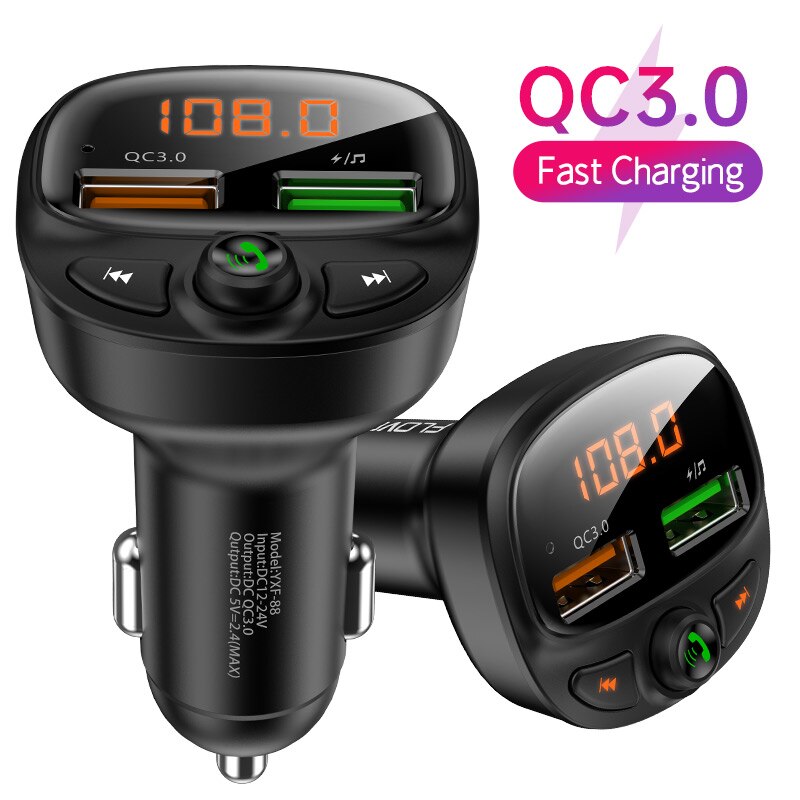 Floveme Quick Charge 3.0 Voor Iphone Xiaomi Autolader Usb Fm-zender Draadloze Handsfree Audio Ontvanger Auto MP3 Speler Led: Default Title