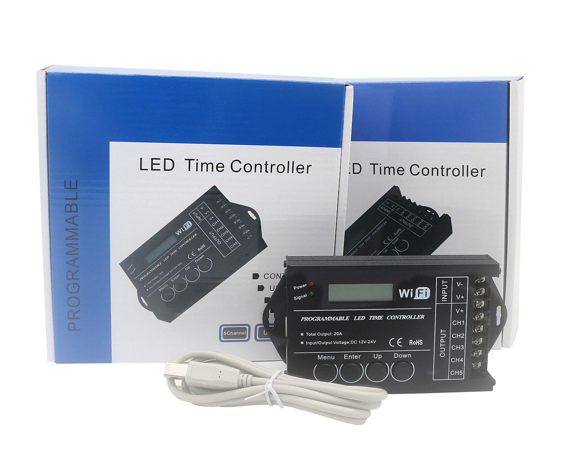 Regulador de tiempo LED RGB, controlador TC420 TC421 con wifi DC12V-24V, 5 CANALES, salida Total de aluminio 20A, ánodo común programable