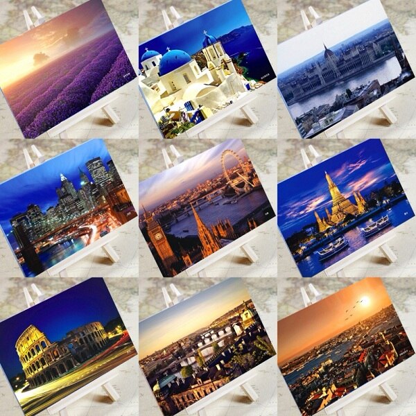 6 Sheets/Set Charmante Stad Serie Stedelijke Landschap Postkaart Wenskaart Boodschap Kaart Verjaardag Card: Random 5 Pcs