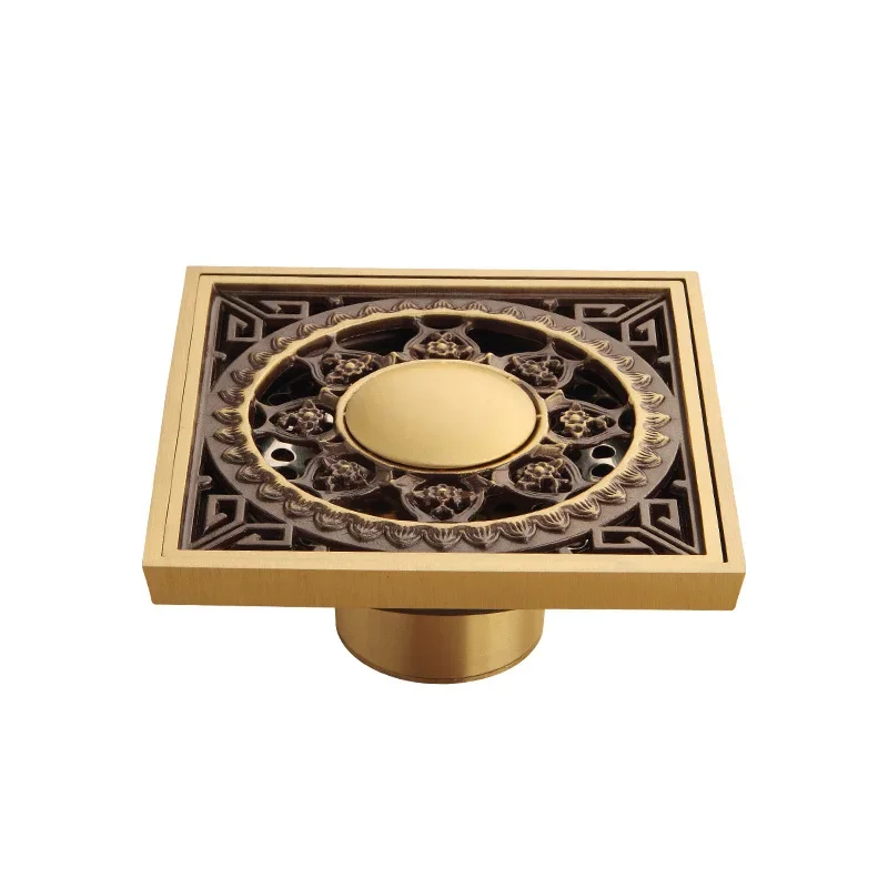 Desagüe de suelo dorado de 10x10cm, drenaje grueso de latón para prevención de olores, ducha, baño, balcón, lavadora, desagüe de suelo: Rojo