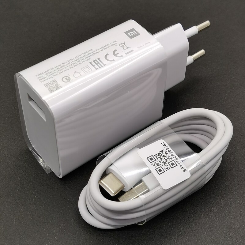 Xiaomi fast charger QC4.0 27W Fast charge Adapter Type c cable for Mi 9 10 9t Poco F2 Pro X3 X2 Redmi note 7 8 9 9s k20 k30 pro: EU Charger and Cable
