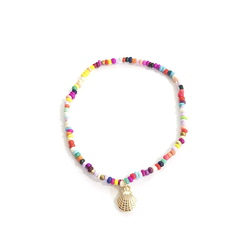 Tobilleras de abalorios Bohemias de ojos turcos multicolor para mujer, pulsera de tobillo de concha de tortuga, pulsera de pie, joyería de playa de océano: JL050A