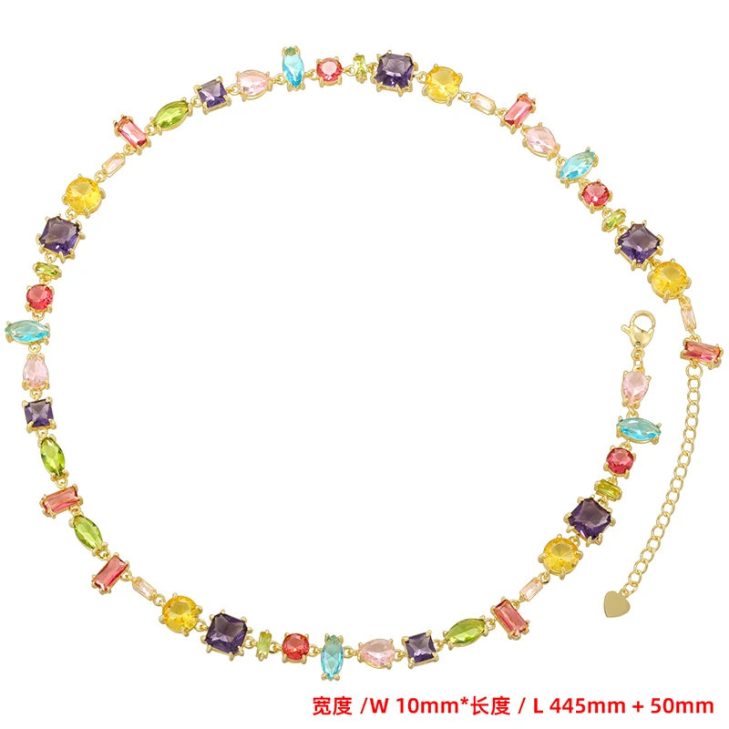 ZHUKOU 18K Golden Plated Colourful Crystals Collarbone Necklace Ladies Beaded Bracelet Ladies Jewellery:VL585 VL586: Light Yellow Gold Color