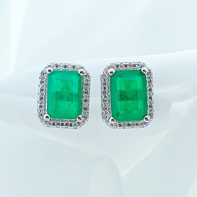 Oevas Echt 925 Sterling Zilveren Stud Oorbellen Voor Vrouwen Vonken Zirkoon Emerald Wedding Party Bruid Band Sieraden Verjaardagscadeaus: green