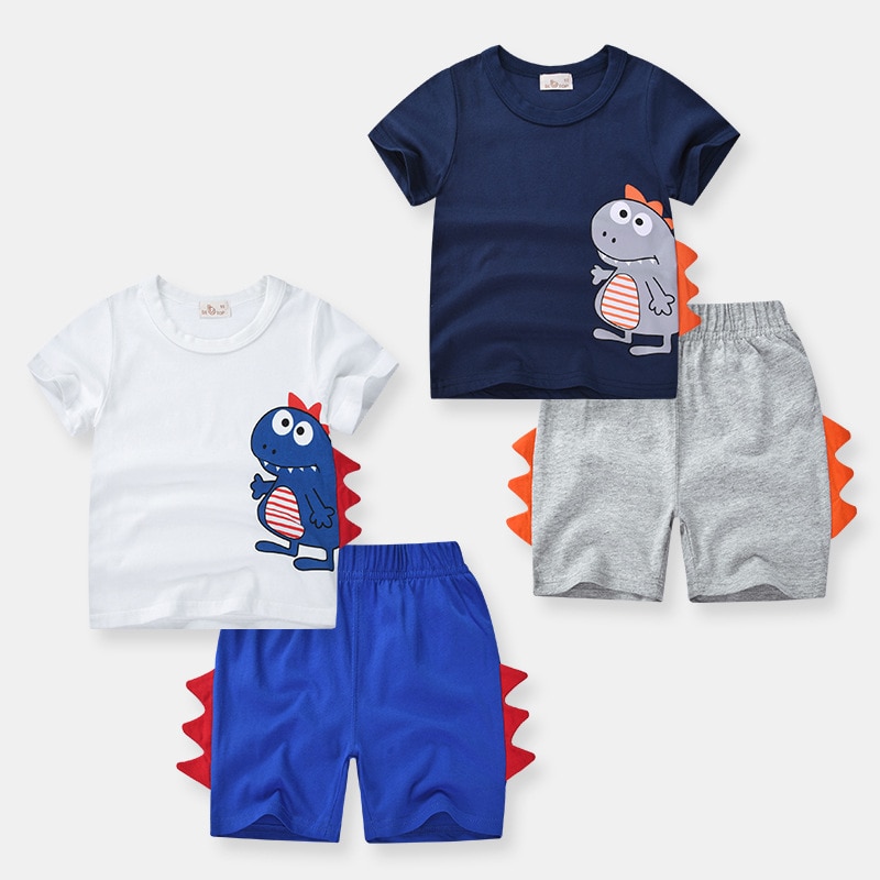 2020 jongenskleding zomer kinderen dinosaurus baby t-shirt kort heren sportpak kinderkledingset 2- 8 jaar oud