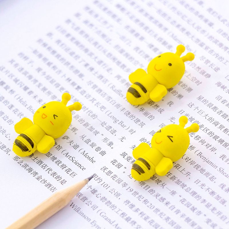 4Pcs Cute Mini Animal Insect Little Yellow Bee Erasers Rubber Pencil Erasers School Office Supply