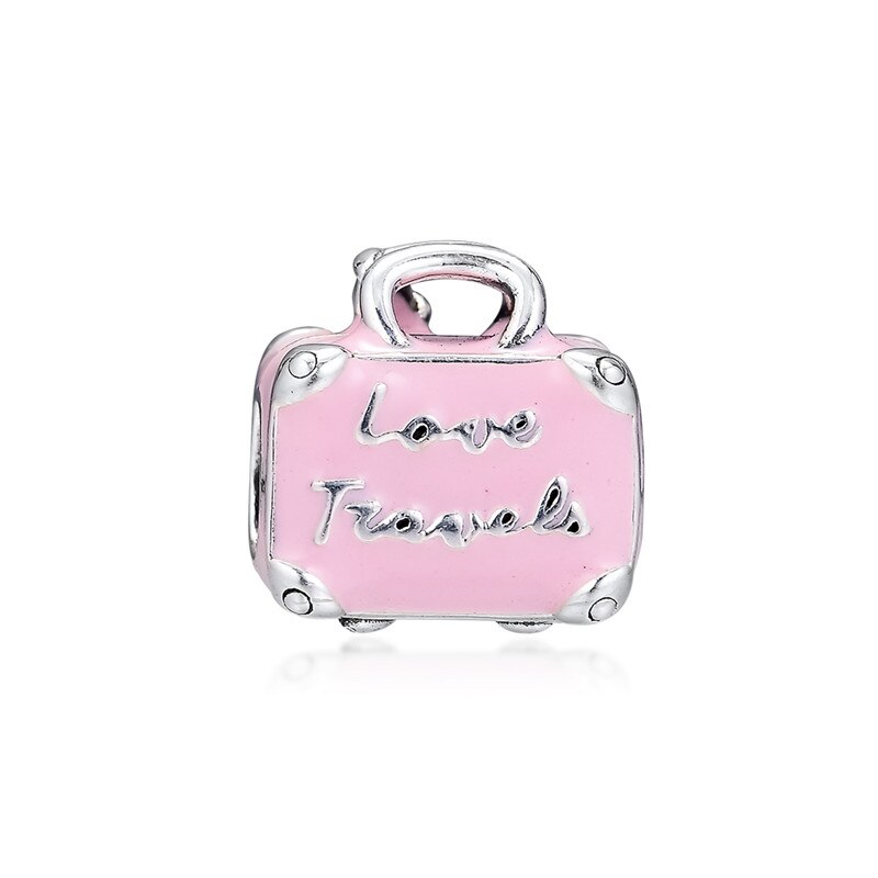Pink SUITCASE CHARM Love Travel Fits European Silver Bracelets Woman DIY 925 Silver Beads For Jewelry Making