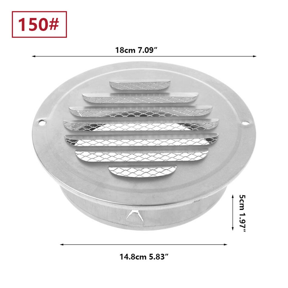 Rejilla de ventilación Exterior de pared aire ventilación de acero inoxidable rejillas de ventilación redondas 70/80/100/120/150/160/180/200mm ventilación de aire: 150mm