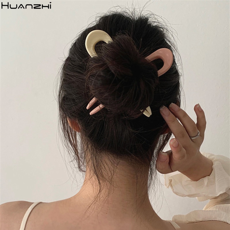 Huanzhi Koreaanse Elegantie Vintage Multicolor Geometrische U-Vormige Acryl Vork Haarspelden Hoofddeksels Accessoires Voor Vrouwen