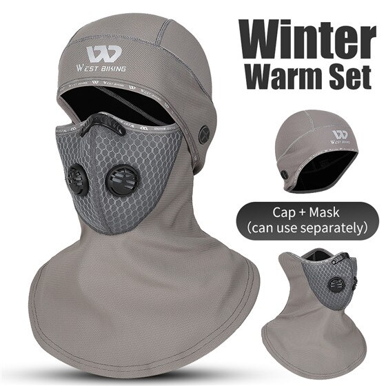 WEST BIKING Winter Ski Mask Cycling Skiing Running Sport Training Face Mask Balaclava Windproof Soft Keep Warm Full Face Mask: Gray with filter