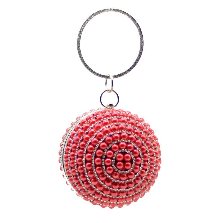 Bolso de noche con cuentas de perlas de color rojo, azul, negro, marfil, anillo grande, bolsos para mujer, graduación, boda, con perla para novia, bolso de maquillaje de europea