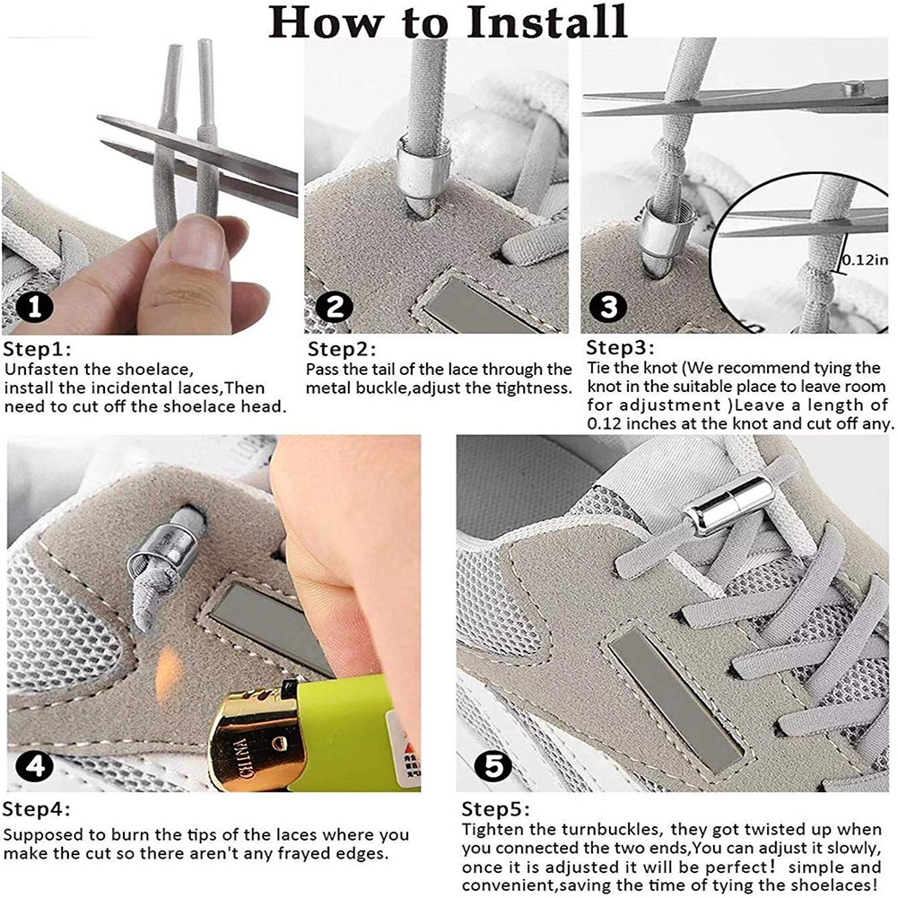 Elastische Geen Tie Schoenveters Ronde Metalen Lock Veters Voor Kinderen En Volwassen Sneakers Quick Schoenveters Halve Cirkel Shoestrings