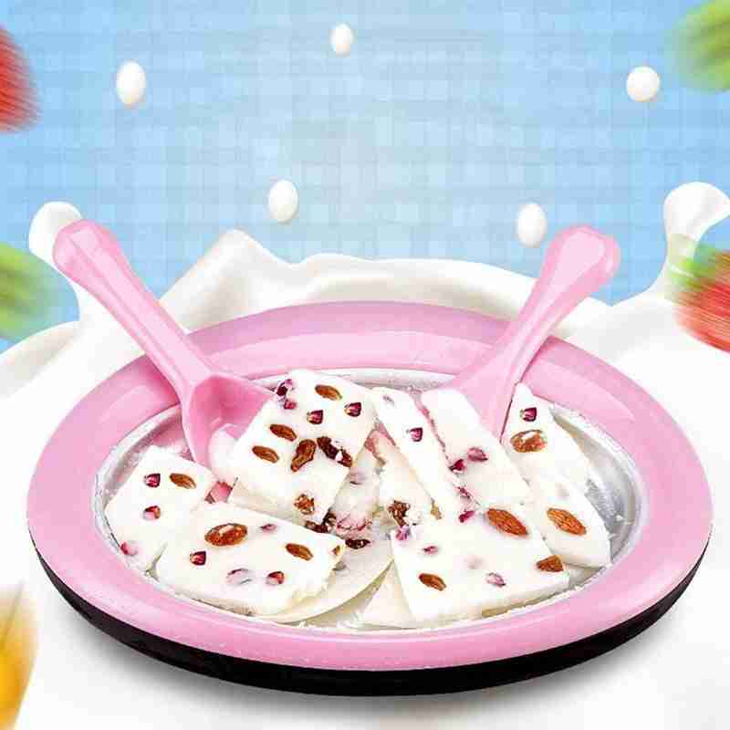 Rolled Ice Cream Maker - Instant Ice Cream Maker Pan with 2 Spatulas, Round Sweet Spot Ice Cream Maker for Kids Pink