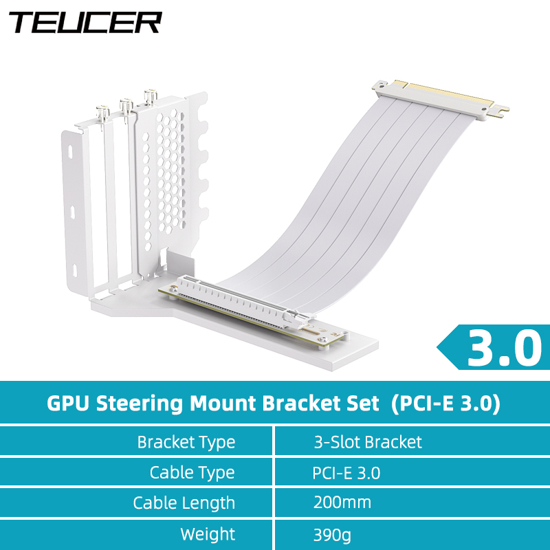 TEUCER L-Z3 GPU Vertical Mounting Bracket Kit, PCIe 4.0 X16 Riser Cable 200mm, Graphics Card Steering Mounting Bracket: Orange