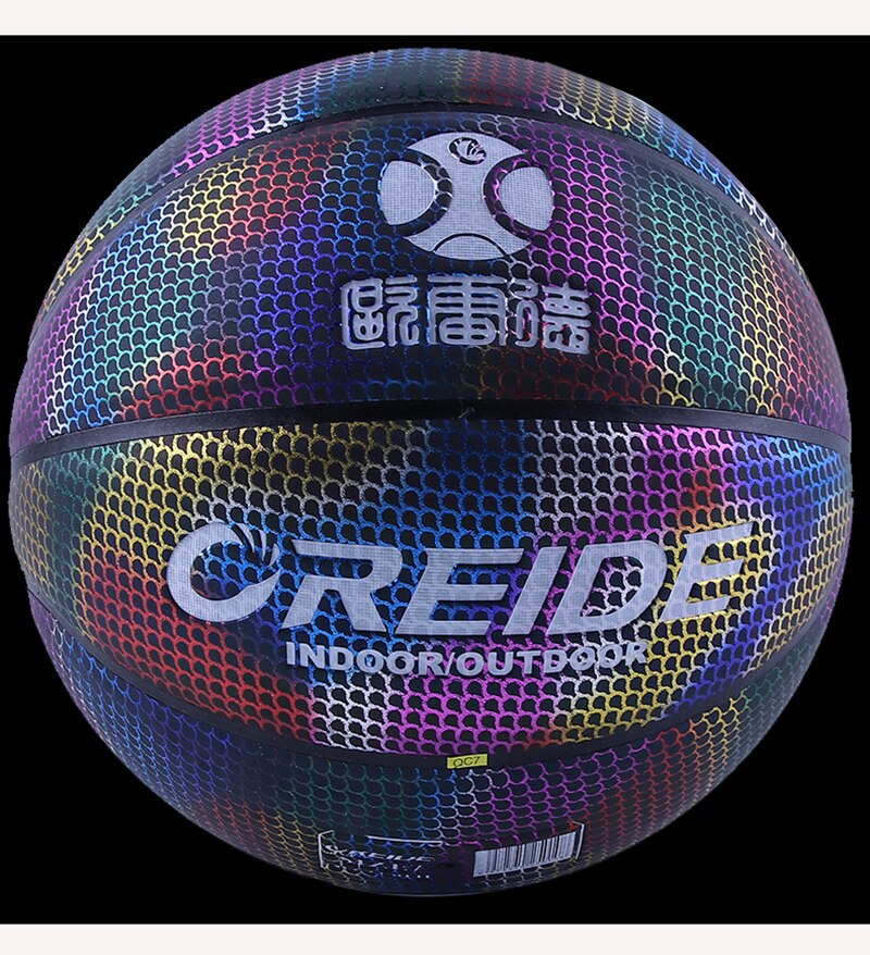 Pelota de baloncesto luminosa, pelota de baloncesto holográfica reflectante, de PU, resistente al desgaste, brillante, juego deportivo nocturno