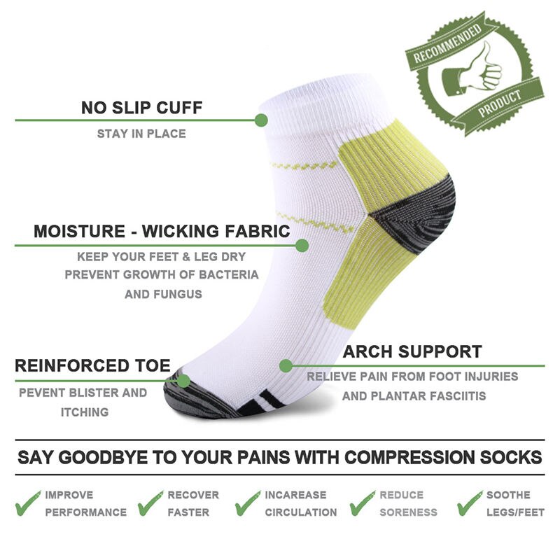 USHINE Sports Men Women Unisex Foot Compression Socks For Plantar Fasciitis Heel Spurs Arch Pain Breathable Socks