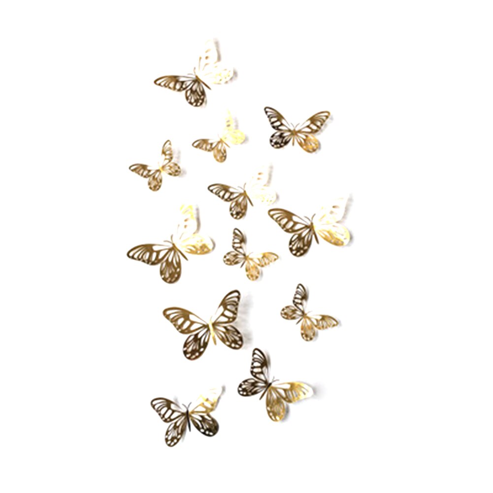 3D Butterfly Wall Decals, DIY Metallic Wall Stickers Art Decorations for Room Home Nursery Classroom Offices: Gold