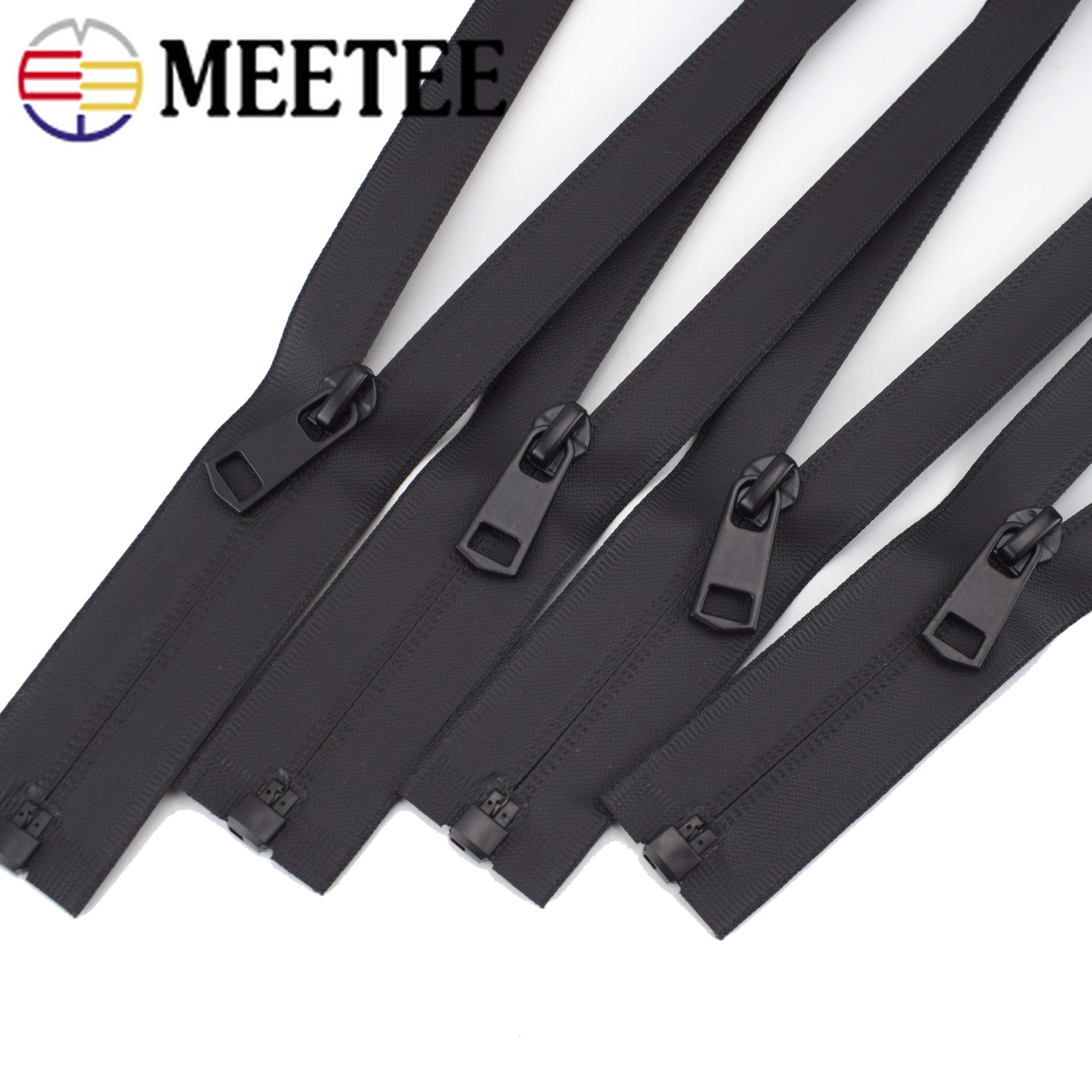 Meetee 2 kpl 50-150cm 5#  vedenpitävää vetoketjua musta nylon näkymätön avopää vetoketju yksi/kahdesti auki vetoketjut takin ompelutarvike
