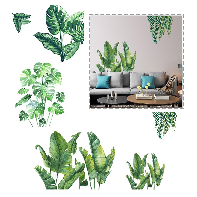 Woonkamer interieurdecoratie muurstickers groene planten muurstickers achtergrond muur achterblad