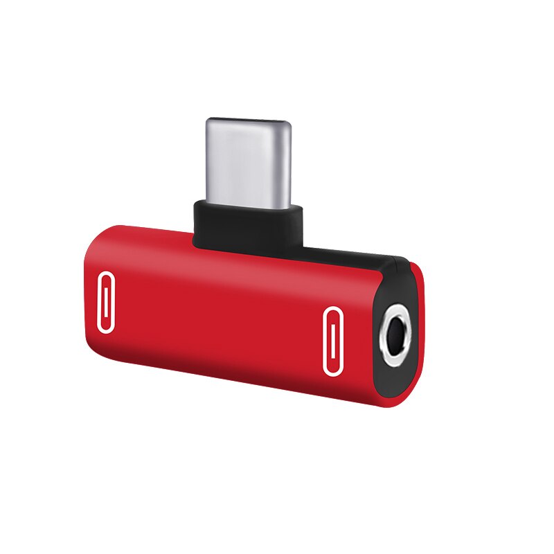 T-Type Adapter Type-C + Lightning Naar 3.5 Mm Jack Voor Xiaomi Huawei Samsung Galaxy Note 10 plus Mini Usb Adapter Telefoon Accessoires: Rood