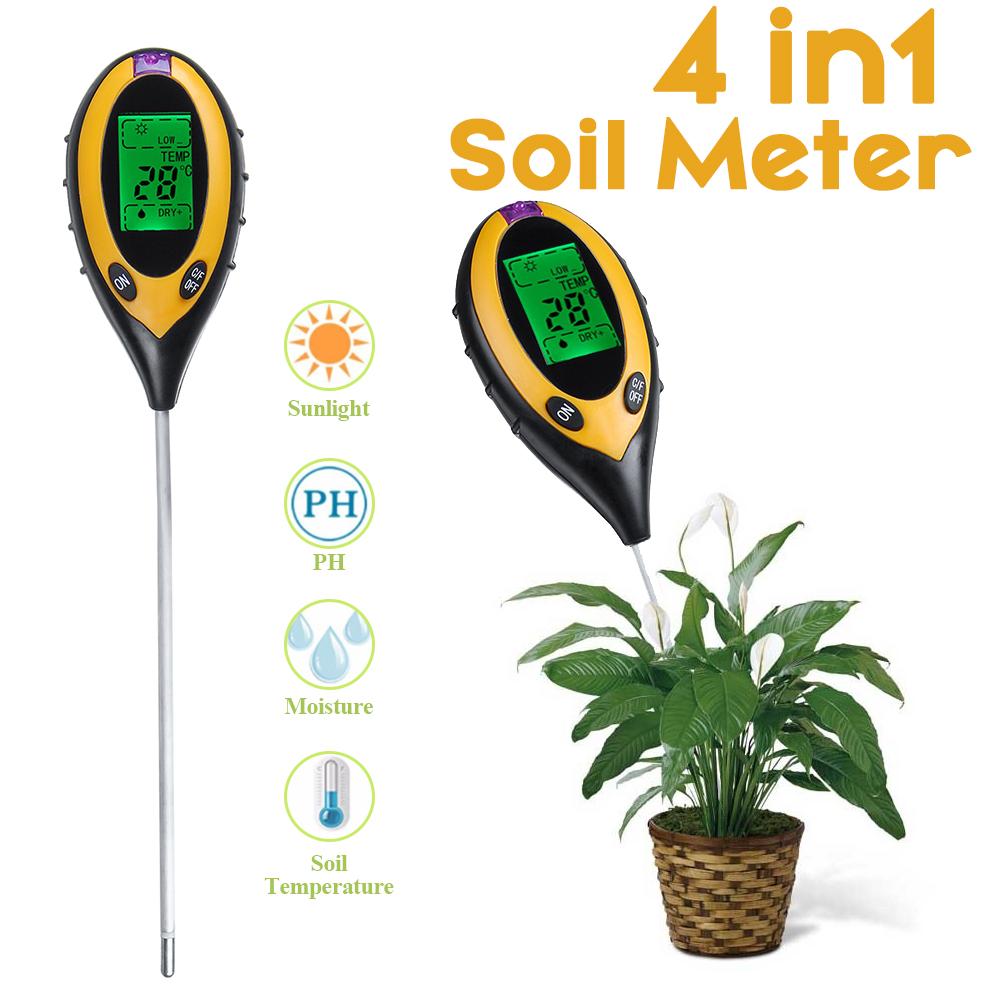 4 In 1 Plant Aarde Bodem Ph Vocht Licht Soil Meter Thermometer Temperatuur Tester Zonlicht Tester Voor Voor Tuinieren Farming