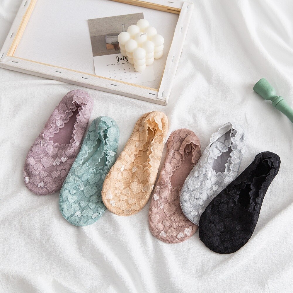 Liefde Onzichtbare Non-Show Boot Sokken Modieuze Slanke Enkelsokken Dames Katoen Onderkant Kant Jacquard Sokken Meisjes Casual Breatha