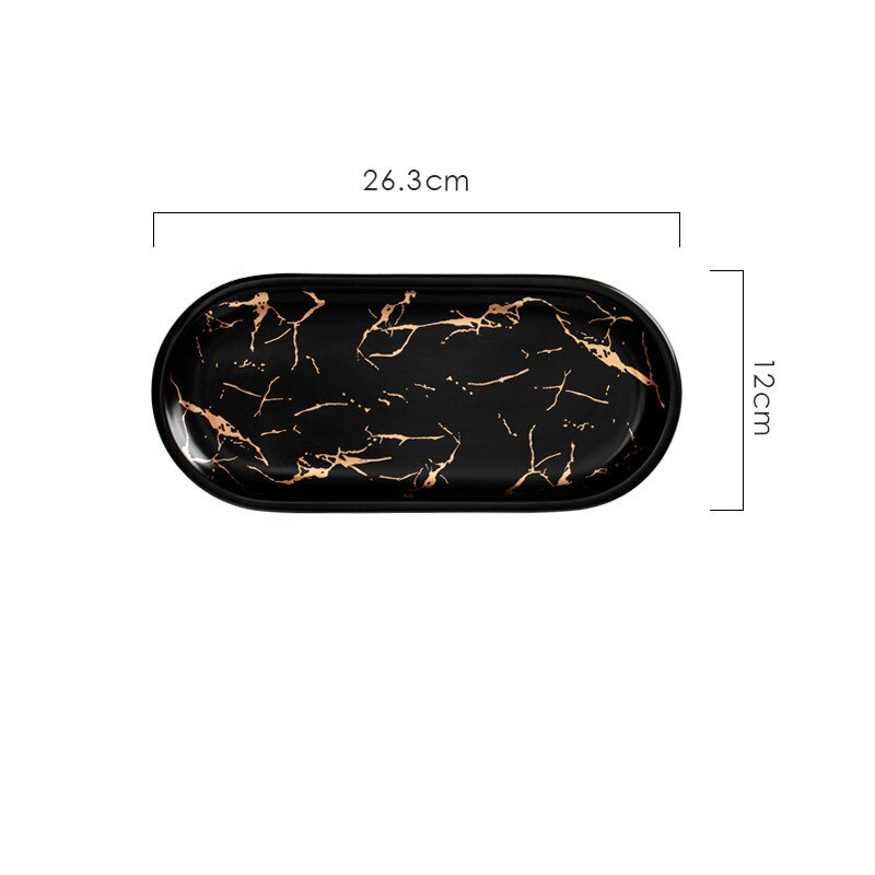 Nordic Style Ceramic Marbled Black Gold Oval Rectangular Plate Simple Beautiful Western Dinner Plate Kitchen Sushi Snack Trays: black small