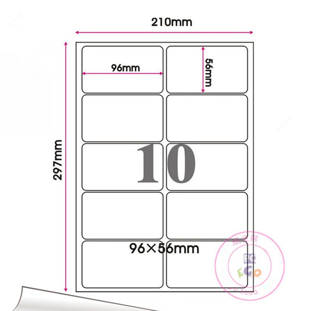 Matt vit 9 storlekar  a4 kradt papper fyrkantig rund vinkel utskrivbara pappersklistermärken återförsäljar express kraftpappersetiketter: 9.6 x 5.6cm 300 st