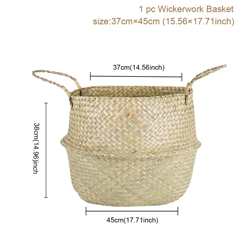Cesta de cestería para algas marinas, maceta de flores colgante de ratán, cesto para ropa sucia, cestas plegables de almacenamiento, jardín casero decorativo: XXL