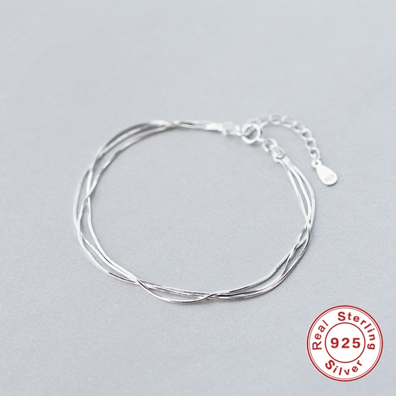 925 Sterling Zilveren Armbanden Voor Vrouwen Drie Lagen Multi-Rij Armbanden Armbanden Minimalistische Koreaanse Stijl Bedelarmband Sieraden