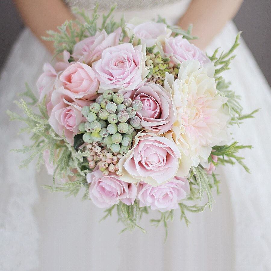 Pink Rose Wedding Flowers Bridal Bouquets Artificial Wedding Bouquet Bridesmaid flower Bridegroom Corsage De Mariage Rose