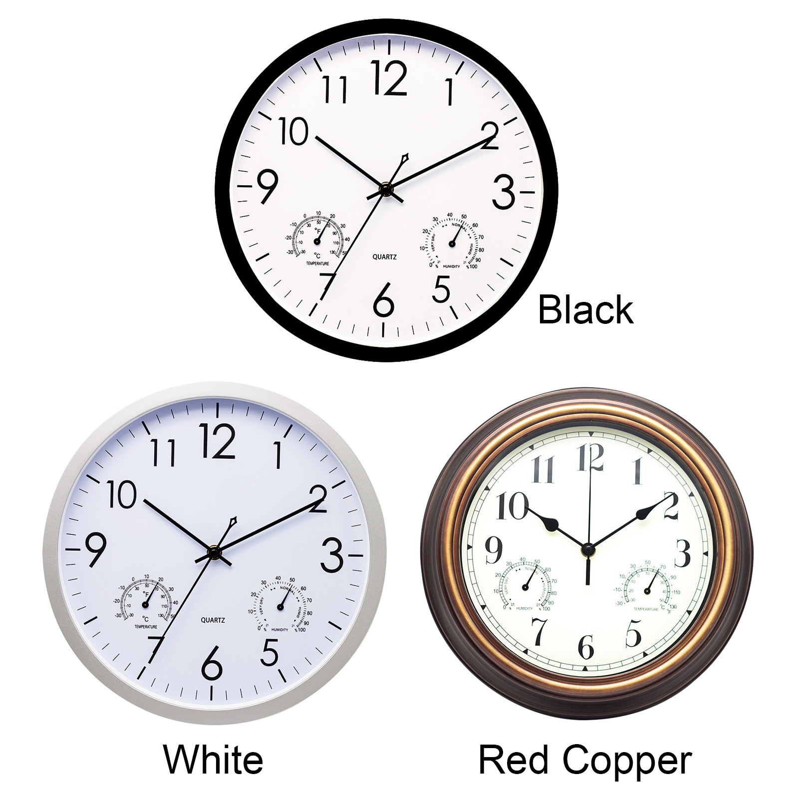 12inch Battery Operated Home Decoration Large Round Temperature Humidity Office Wall Clock Hanging Kitchen Livingroom Garden