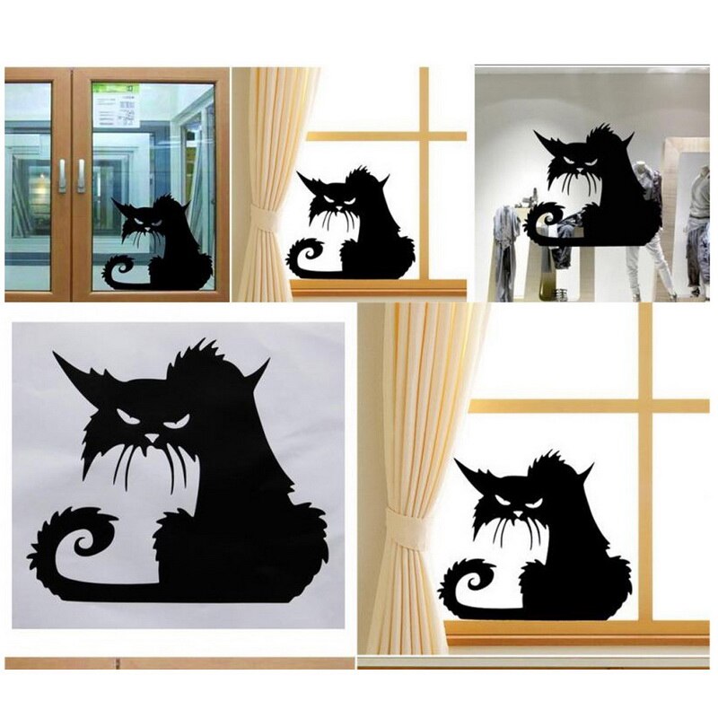 1pc Halloween terreur chat fenêtre autocollants amovible drôle dessin animé voiture autocollant noir bricolage Festival décor 42x37cm