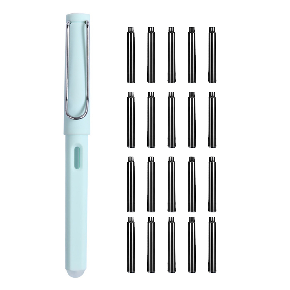 Fountain Pen with 20PCS Erasable Pen Ink Macaron Cartoon 0.5mm Gel Ink Pen for Calligraphy Writing Journal H-best: 20 black / Blue pen
