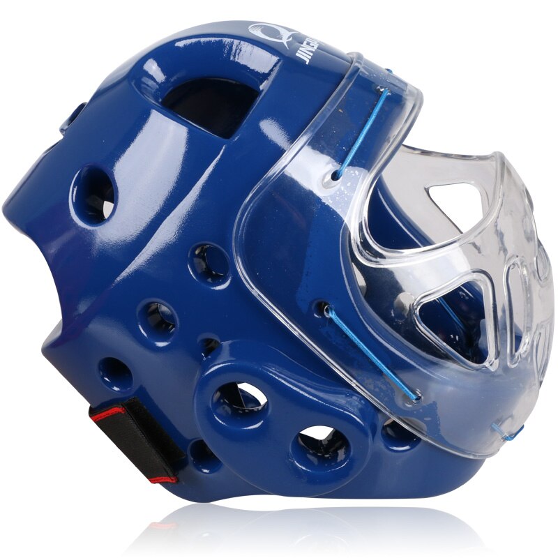 adulte enfants casque de karaté fitness taekwondo casques WTF casque protecteur avec masque facial support de protection complet: Bleu / M