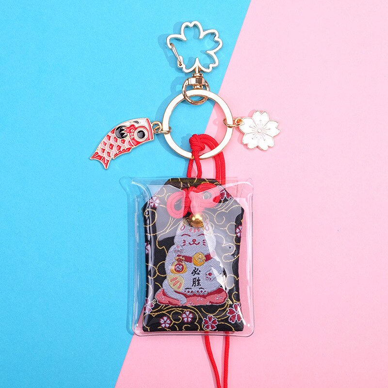 Japanese Culture Cherry Blossoms Pray Fortune Beauty Health Safe Wealth Bag Pendant Keychain Mascot Best Wish Family Friend: victory