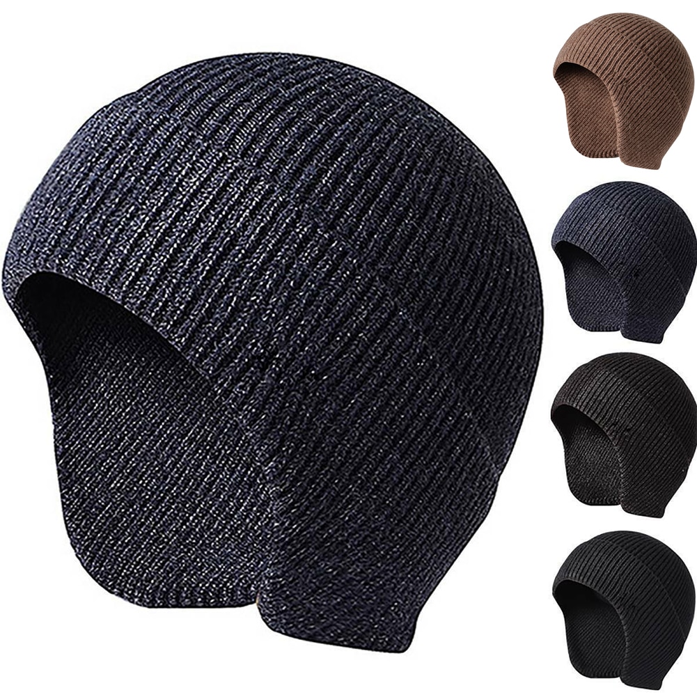 Gorro de punto suave elástico de otoño para esquí para hombre y mujer, gorro informal liso con solapa para las orejas, gorro para exteriores para estudiantes, trabajo cálido de invierno