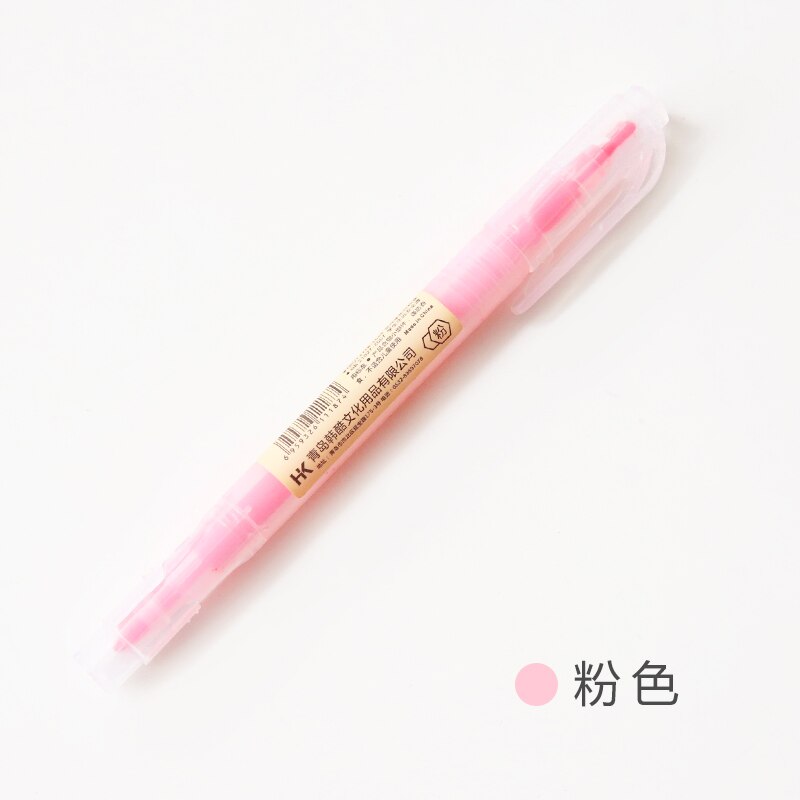 Dual Head Writing 2 in 1 Highlighter Pen Japanese Stationery Cute Office School Supplies: F Pink