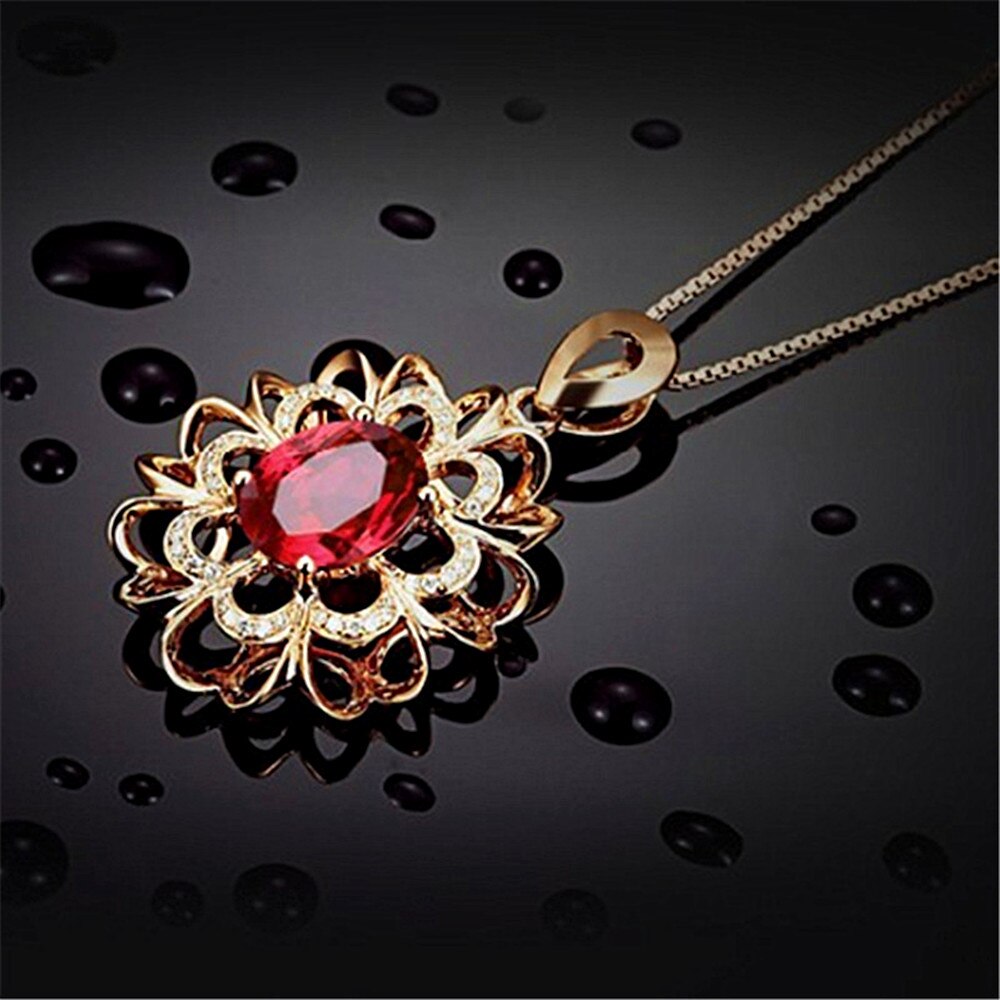 Vintage blume rubin edelsteine rot kristall zirkon diamant anhänger halsketten für frauen rose gold luxus schmuck halsband bijoux