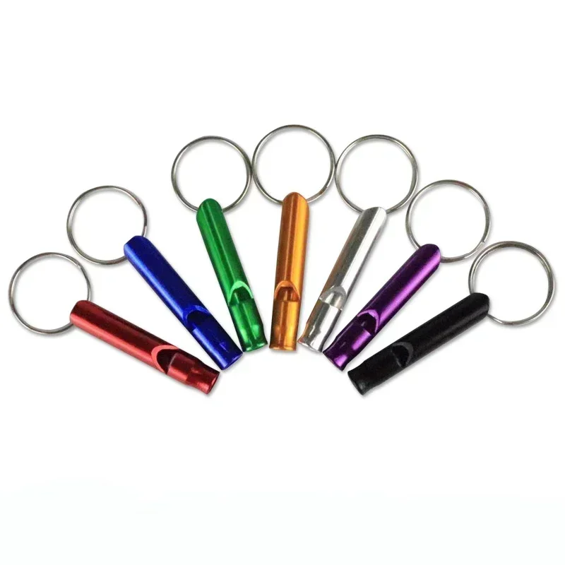 1 PC Aluminum Whistle Keychain Metal Survival Whistle Outdoor Training Dog Training Colorful High Frequency Sound Wave Whistle