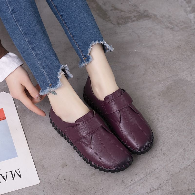 Sapatos de couro genuíno para mulher outono apartamentos feminino gancho loop sapatos ortopédicos tamanho grande 42 mocassins femininos senhoras mocassins azuis