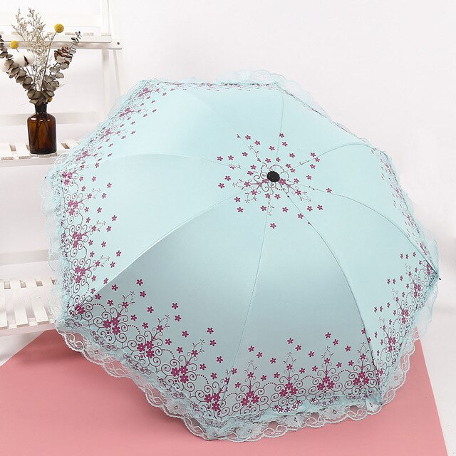 Portable lace Umbrella,Plum Flower Blossom Parasol 3 folding umbrella UV brand Sunny / Rain parasol lace sun umbrella: 02